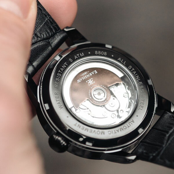 EARNSHAW アーンショウ 時計 腕時計 ES-8808-03 レザー ブラック/ブラック/ゴールド メンズ ウォッチ 自動巻き【送料無料（※北海道・沖縄は配送不可）】