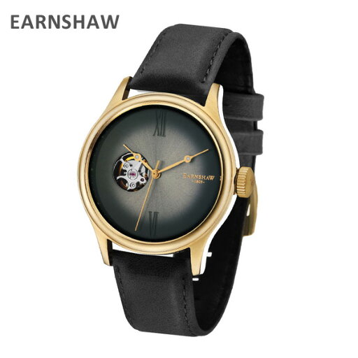 EARNSHAW アーンショウ 時計 腕時計 ES-8809-03 レザー ブラック/ゴールド メンズ ウォッチ 自動巻き【送料無料(※北海道・沖縄は配送不可)】