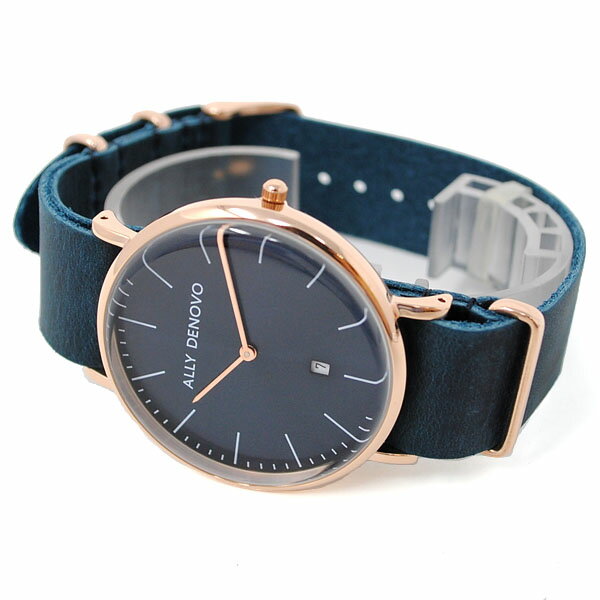 ALLY DENOVO 腕時計 AM5015.4 メンズ レディース ユニセックス ローズゴールド/ネイビー レザー アリーデノヴォ HERITAGE 正規品 【送料無料（※北海道・沖縄は1,000円）】