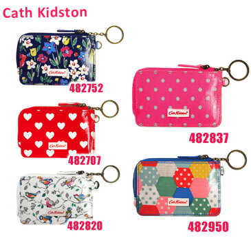 Cath Kidston(キャスキッドソン) ジップ トラベル パース Zipped Travel Purse with Key Chain 482752 482707 482820 482837 482950 定期入れ 小銭入れ リング付きチェーン 花柄 ドット ハート 鳥 パッチワーク