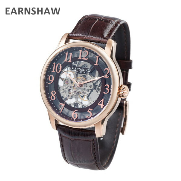 EARNSHAW アーンショウ 時計 腕時計 ES-8062-07 レザー ブラウン/ピンクゴールド メンズ ウォッチ 自動巻き 【送料無料(※北海道・沖縄は1,000円)】