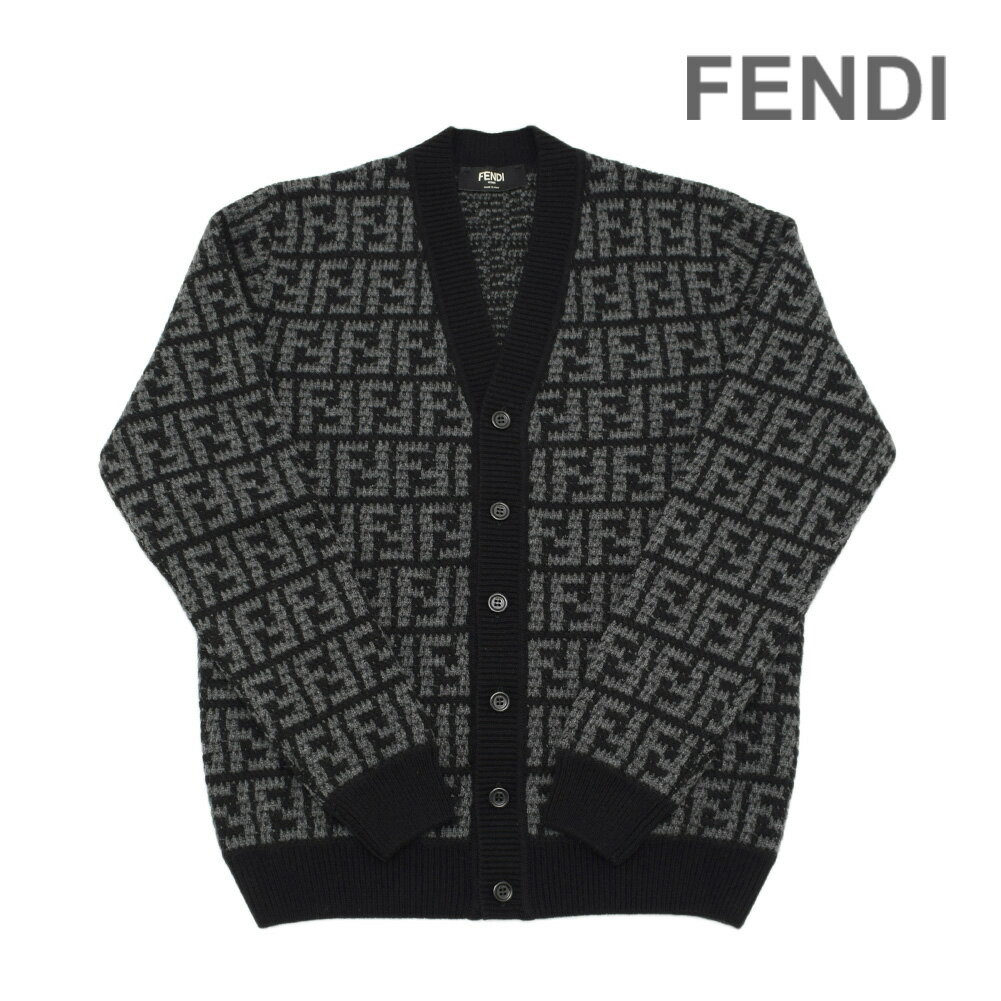 フェンディ カシミヤ カーディガン FZC433-APPA-F05HY ブラック/グレー メンズ FENDI CARDIGAN FF CROCHET CASH【送料無料（※北海道・沖縄は1,000円）】