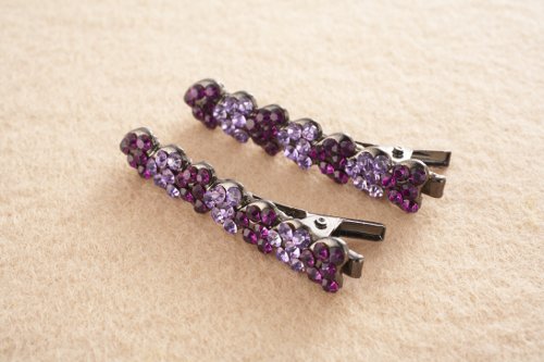 【ギフト・プレゼントに!】ヘアアクセサリー・ビーズミニクリップ(2個組)紫・おしゃれ瓶・カンオープナーストラッププレゼント中!ビーズミニヘアクリップ