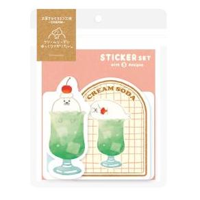 古川紙工 ステッカー3柄セットアザラシお菓子などうぶつ工房 / フルカワシコ シール ステッカー クリームソーダ メロンソーダ アザラシ どうぶつ かわいい 癒し系 スイーツモチーフ ソーダグラス さくらんぼ 水彩風 手帳デコ 文房具 プレゼント用(3)