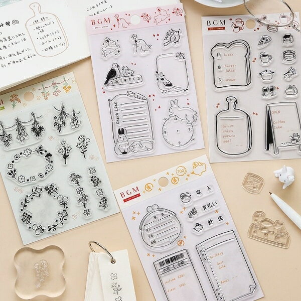 手帳のタイムキーパーのBGM ビージーエム スタンプ ・ クリアスタンプ 記録 森の動物 スタンプ台 インク かわいい キャラクター 手帳 イラスト 6mm 5個 3個 ごほうびスタンプ　事務　先生 スケジュール帳 手帳のタイムキーパー｜アングル3