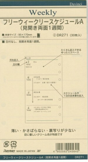 Raymay レイメイ システム手帳リフィル バイブル (6穴) ダ・ウ゛ィンチ(Davinci) バイブル フリーウィークリースケジュールA スケジュール帳 手帳のタイムキーパー
