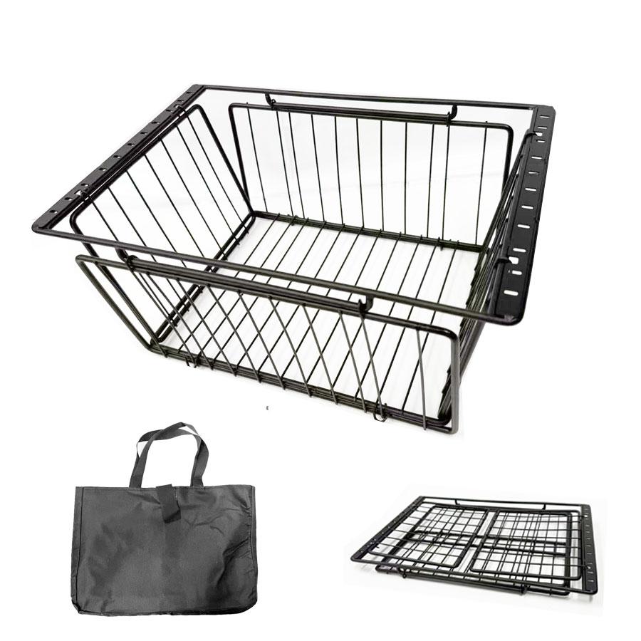 アウトドアIGTテーブル汎用　折り畳み式　igt水切りメッシュトレー igtメッシュトレー 1unit 深型 ステンレス製 折り畳みカゴ 収納バック付き　ブラックのサムネイル