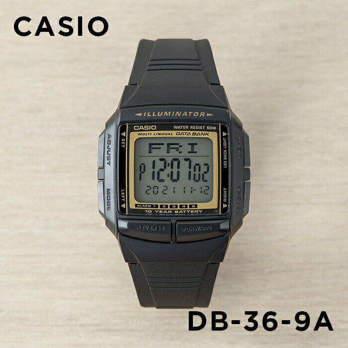 【並行輸入品】【10年保証】【日本未発売】CASIO DATA BANK カシオ データバンク DB-36-9A 腕時計 時計 ブランド メンズ レディース キッズ 子供 男の子 女の子 デジタル 日付 カレンダー ブラック 黒 ゴールド 金 海外モデル 送料無料