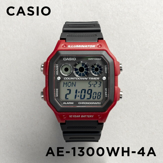 【並行輸入品】【10年保証】CASIO カシオ スタンダード AE-1300WH-4A 腕時計 メンズ レディース キッズ 子供 男の子 女の子 チープカシオ チプカシ デジタル 日付 防水 ブラック 黒 レッド 赤 サッカー フットサル 審判 レフェリー 送料無料