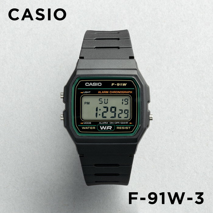 【並行輸入品】【10年保証】【日本未発売】CASIO STANDARD カシオ スタンダード F-91W-3 腕時計 時計 ブランド メンズ レディース キッズ 男の子 チープカシオ チプカシ デジタル 日付 ブラック 黒 グリーン 緑 海外モデル 送料無料