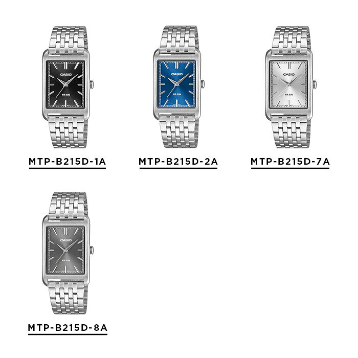 TIME LOVERSの【10年保証】【日本未発売】CASIO STANDARD MEN カシオ スタンダード MTP-B215D 腕時計 時計 ブランド メンズ レディース キッズ 子供 男の子 女の子 チープカシオ チプカシ アナログ 防水 ブラック 黒 シルバー 銀 角型 メタル 海外モデル ギフト プレゼント｜アングル2
