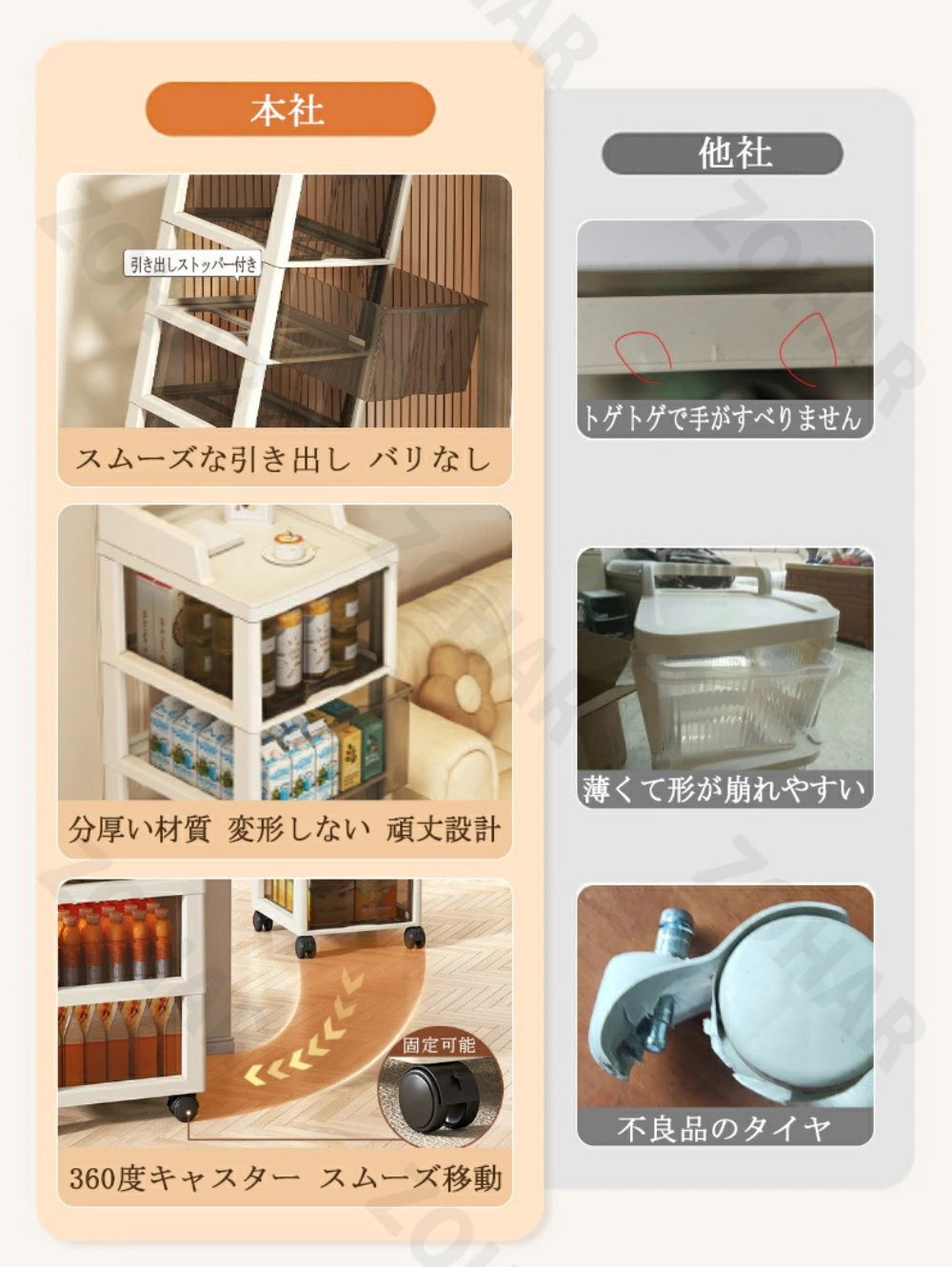 収納ラック ナイトスタンド収納 キャスター付き 寝室 収納ラック 多段収納ラック ...