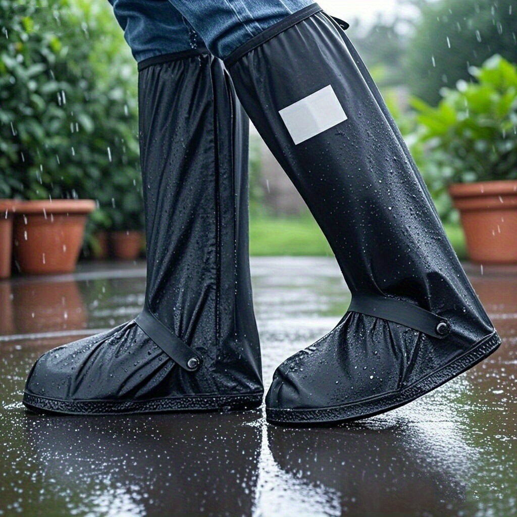 乐天商城 - 白と黒のハイカットフラットソールシューズカバー 個別販売（ペア） 雨の日のサイクリングやハイキングなどのアウトドア活動に最適
