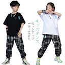 キッズ ダンス 衣装 キッズダンス衣装 セットアップ チェック 綿 半袖tシャツ 子供 サルエルパンツ ジャージ ジュニア ダンストップス キッズダンス 衣装 ...