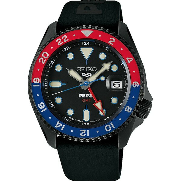 即日配送　セイコー5スポーツ5SPORTS（ファイブスポーツ） SKX series メカニカルGMT メンズ シリコンバンド PEPSI コラボレーション限定 SBSC023