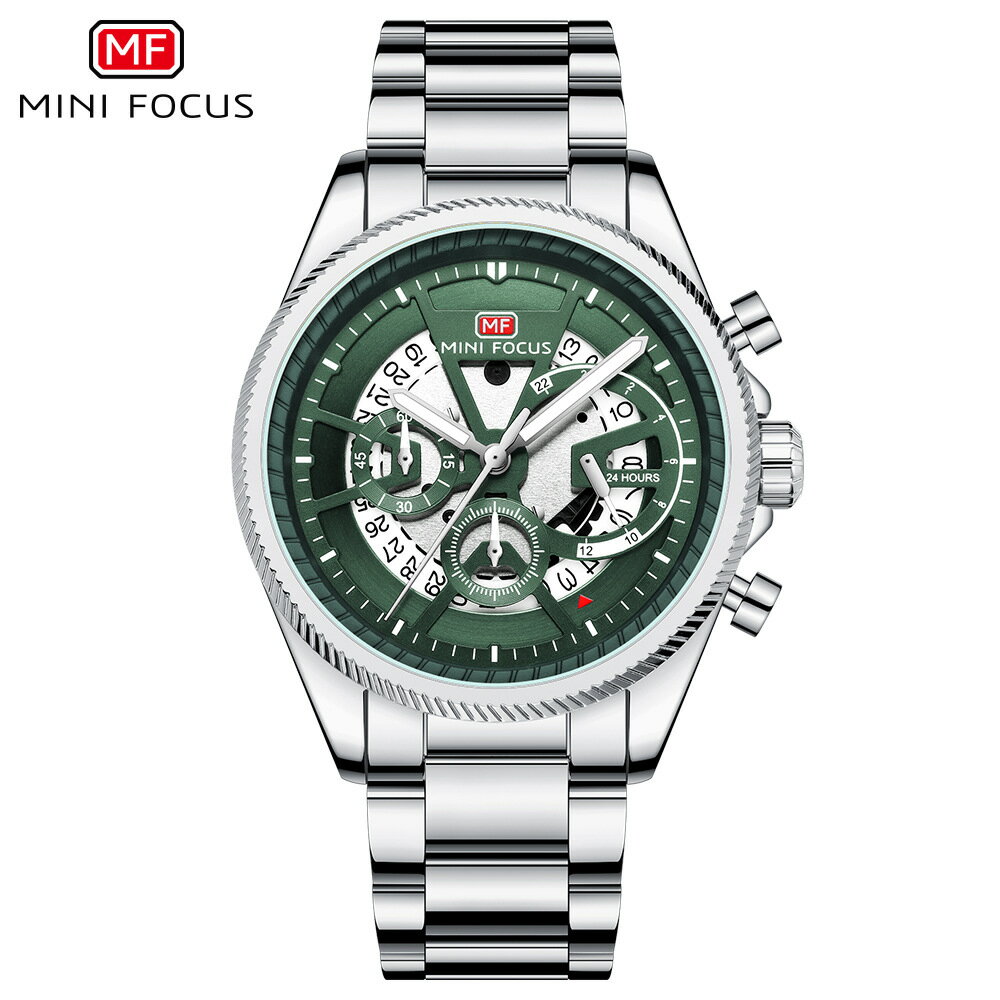 MINIFOCUS MF0490G ミニフォーカス メンズ 腕時計 時計 クロノグラフ カレンダー ファッション スポーツ 欧米人気 防水 夜光 ブランド プレゼント ギフト用 ラッピング対応可 お祝い 大学生 ビジネス かっこいい ミリタリー おしゃれ ステンレスベルト