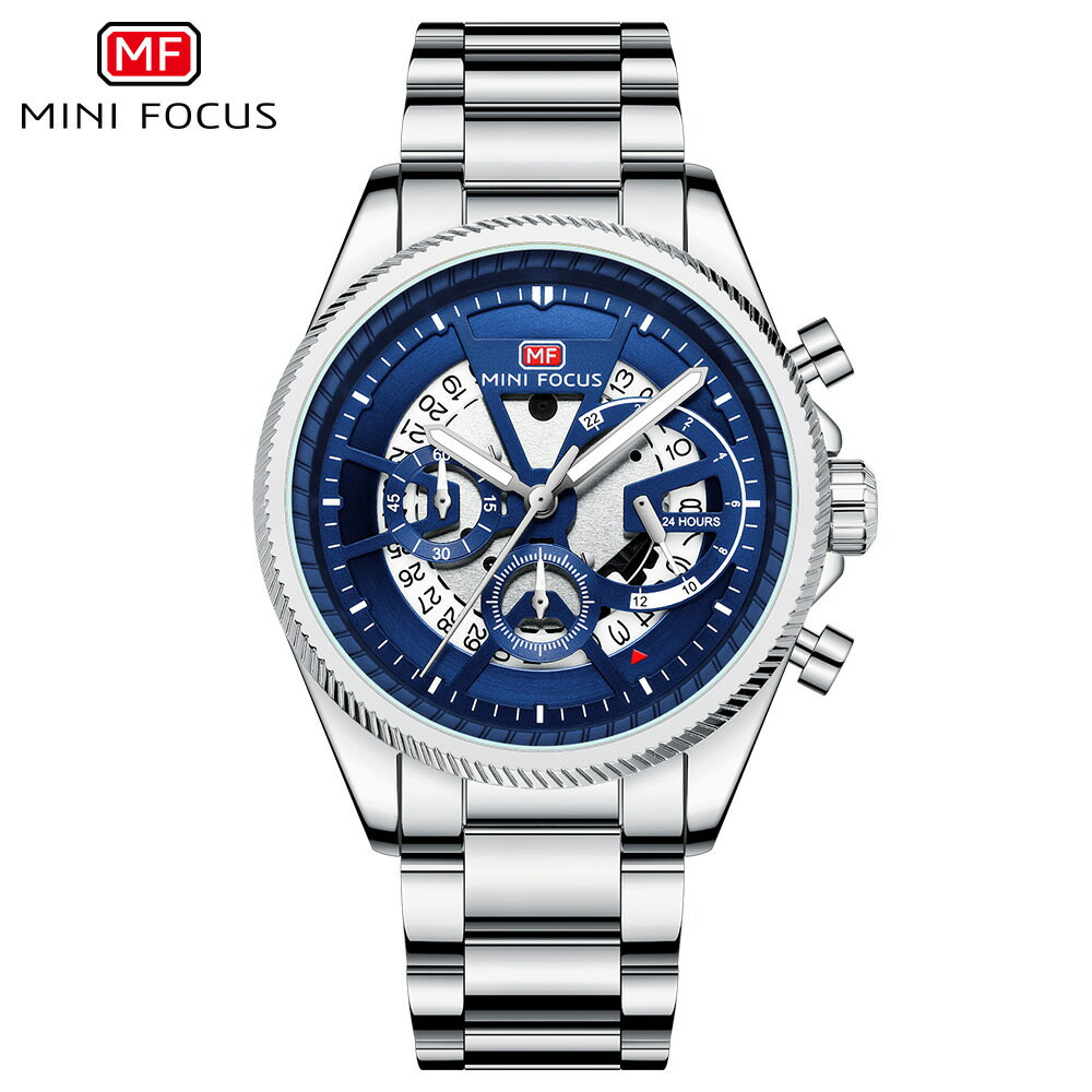 MINIFOCUS MF0490G ミニフォーカス メンズ 腕時計 時計 クロノグラフ カレンダー ファッション スポーツ 欧米人気 防水 夜光 ブランド プレゼント ギフト用 ラッピング対応可 お祝い 大学生 ビジネス かっこいい ミリタリー おしゃれ ステンレスベルト