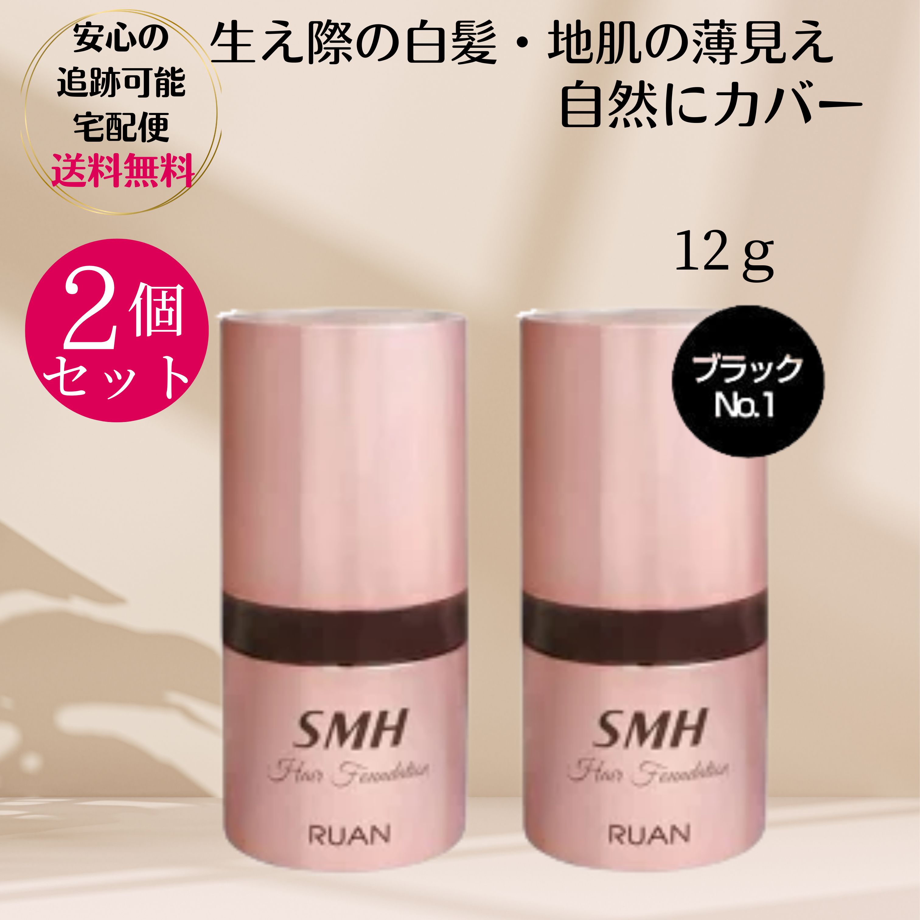 スーパーミリオンヘアー SMH ヘアファンデーション 12g×2個セット ブラック 黒 生え際 白髪カバー 白髪染め 地肌 白髪隠し 薄毛カバー ルアン RUAN