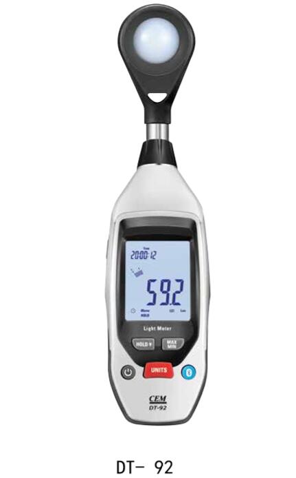ミニ照度計 【CEM DT-92】Bluetooth データ転送 高精度 軽量 LCDディスプレイ 照度測定 光量測定 PCデータリンク データ分析 手持ち型 家庭用 商業用 一年保証 送料無料
