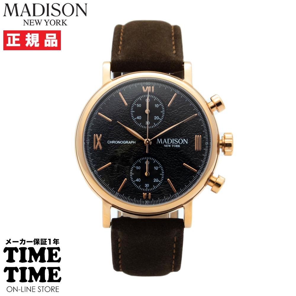 【2日10時まで10%OFFクーポン!楽天ファッション対象ストア】MADISON NEW YORK マディソンニューヨーク セブンス・アベニュー メンズ クロノグラフ ピンクゴールド ブラック MA011013-6 【安心のメーカー1年保証】
