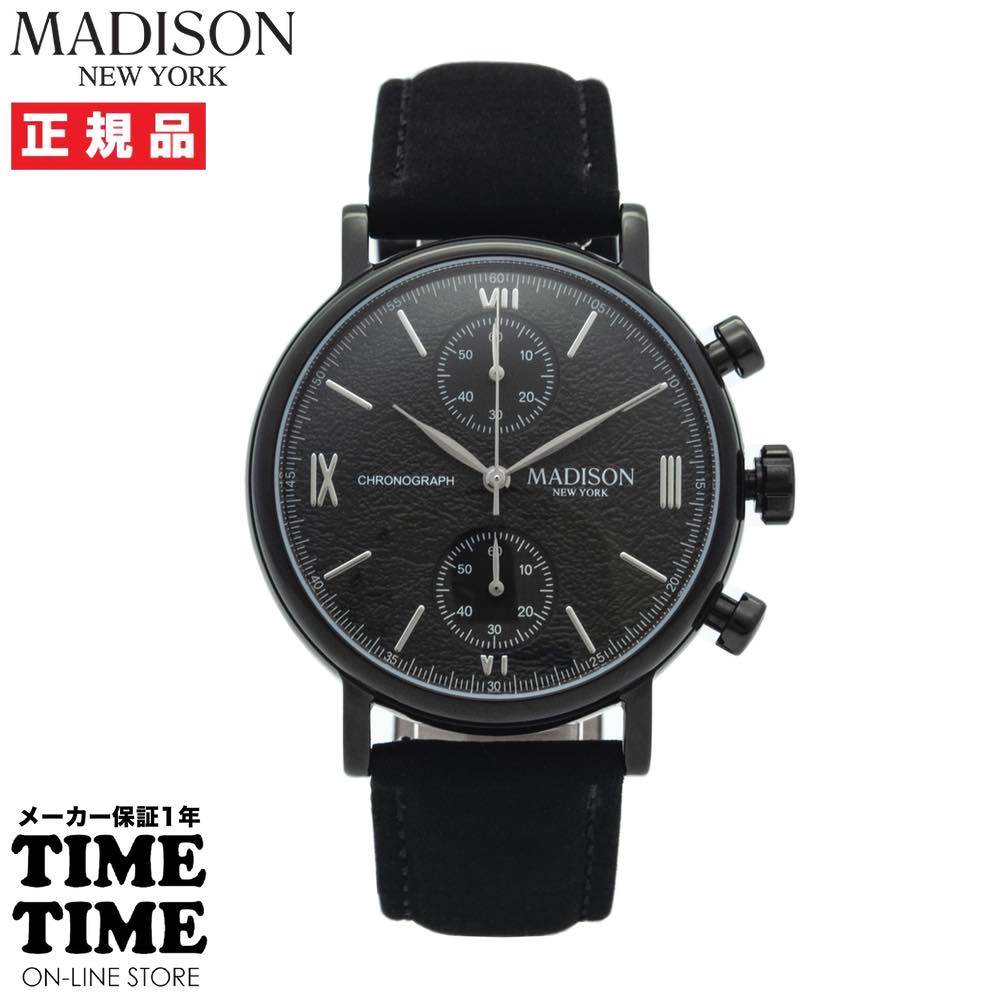 【24日26時まで最大2,000円OFFクーポン!ポイント最大47倍】MADISON NEW YORK マディソンニューヨーク セブンス・アベニュー メンズ クロノグラフ ブラック MA011013-7 【安心のメーカー1年保証】