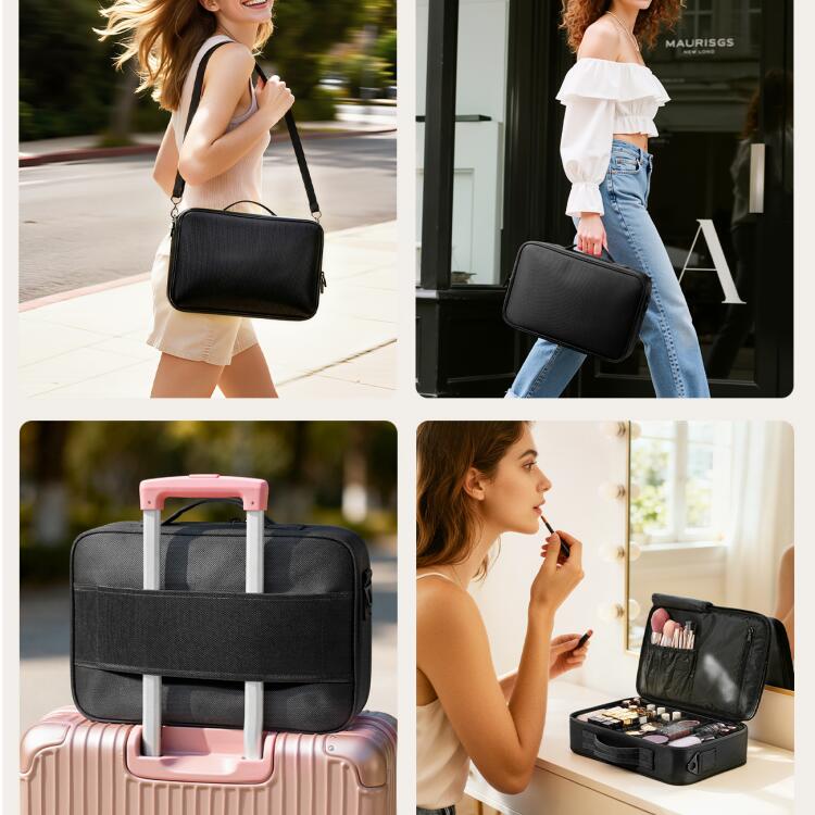 ★10％OFFクーポン 7/25迄★メイクボックス Luxspire コスメボックス メイクブラシバッグ EVA化粧ポーチ コスメポーチ メイクポーチ 34.5*24.5*8cm肩掛けベルト付き プロ用 仕切り 持ち運び便利 防塵 通勤・出張・旅行用 機能的收納 大容量 衝撃吸収 化粧品収納 timovo-10000104 TIMOVO サンプル画像3