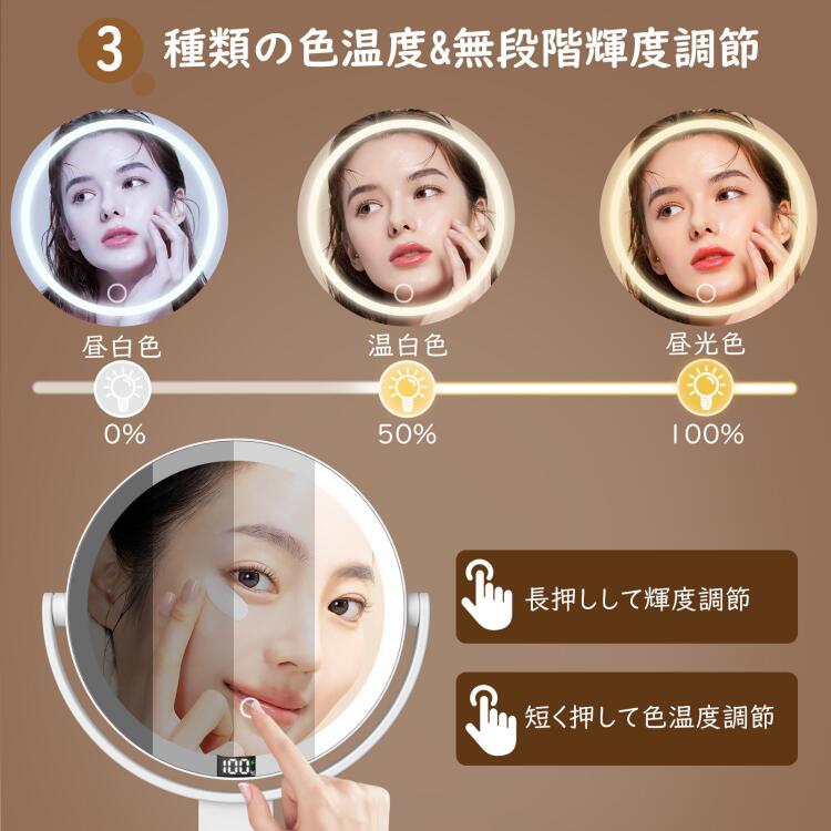 ★15%OFF★4/10 01:59迄／鏡 卓上 吸盤付き 【卓上/手持ち/壁掛け 20倍/等倍両面鏡 3光色】 女優ミラー ライト付き Luxspire 拡大鏡 LEDライト付きミラー 手鏡 化粧鏡 折り畳み メイク鏡 省スペース 角度調節可能 輝度無段階調節 電池残量表示 USB充電 日本語取扱説明書 3