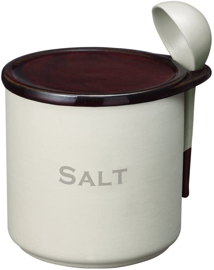 イシガキ産業 ソルトポット 塩 固まりにくい 素焼き 陶器 ポット 900ml 幅15.5×奥行13×高さ13cm 3953 スプーン付
