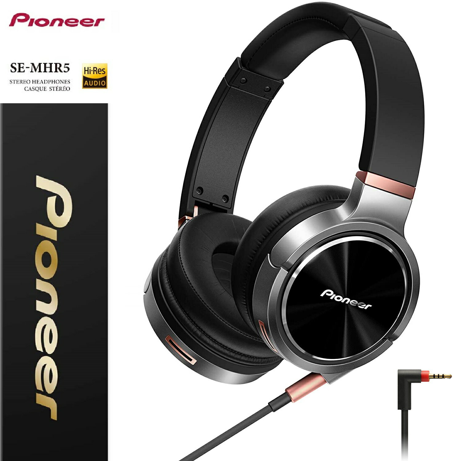 Pioneer パイオニア ヘッドホン 折りたたみ式 密閉型 オーバーイヤー / Hi-Res AUODIO ハイレゾ対応 ブラック SE-MHR5 / 大口径40mmドライバー / 高音質 高音域 7Hz～50 000Hz / 2.5mm/4極バランス接続コード付属