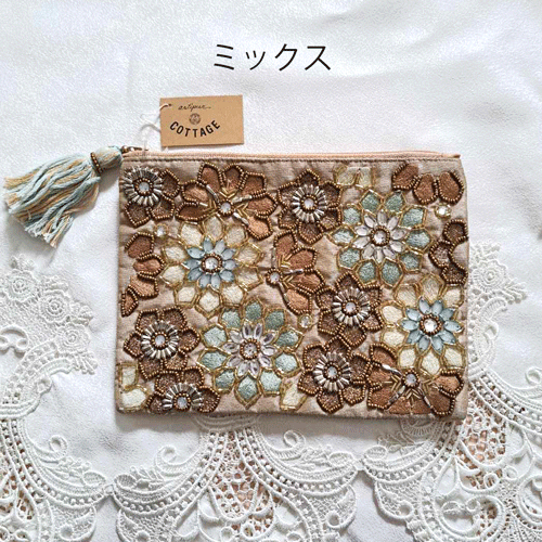 【送料無料】ハンドメイド ビーズインド刺繍 ポーチ 刺繍ポーチ ビーズ刺繍ポーチ ...