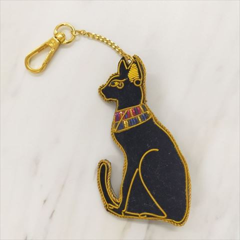 Rakuten - 【送料無料】インドザリ刺繍キーホルダー（バステト）キャット 猫 キーホルダー ビーズ刺繍 動物キーホルダー おしゃれ キー 可愛い キーホルダー ビーズ 動物 アニマル ビーズ刺繍 エジプト神 鍵 可愛い おしゃれ