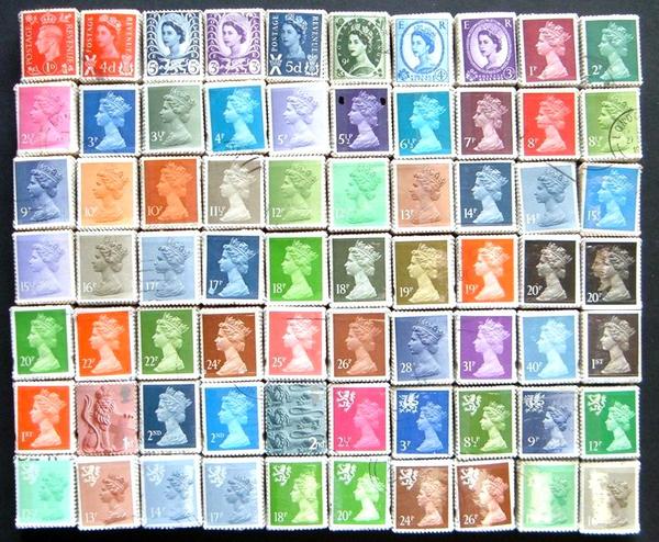 イギリスの切手 （使用済み切手　お任せ　同一色柄が100枚パック）