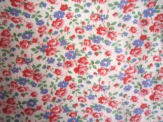 フィードサック　白地赤青ミニ薔薇　（1/16サイズ)