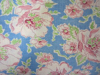 フィードサック ブルー地白ピンクお花　（1/16サイズ)
