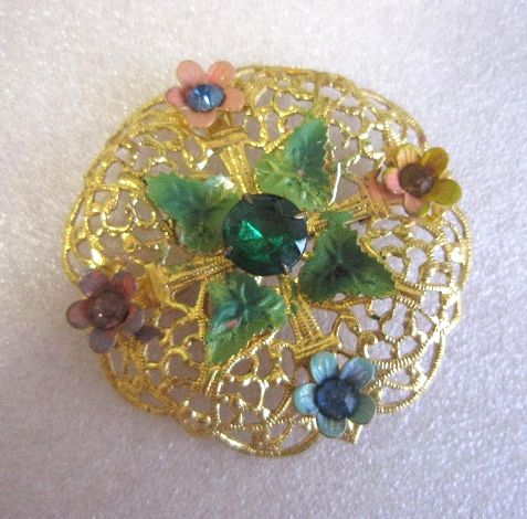 1930 チェコ ゴールドフィルグリー小花のブローチ