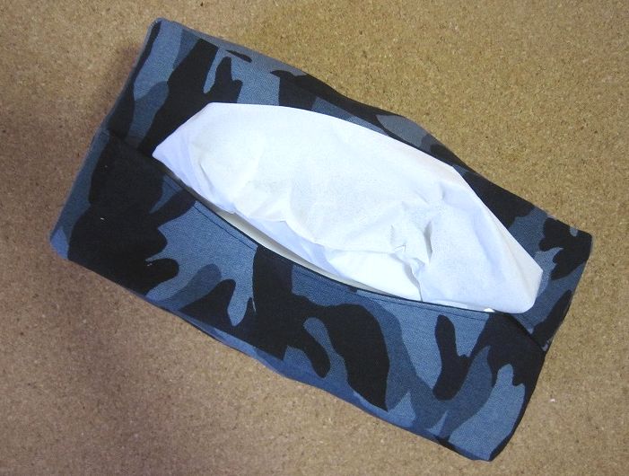 新品 ハンドメイド ティッシュボックスカバー　ケース　置き型　ネイビーカモフラージュ柄　帆布