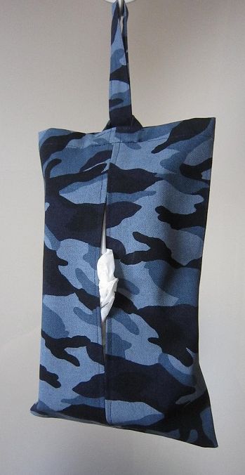 新品 ハンドメイド ティッシュボックスカバー　吊り下げ型　ネイビーカモフラージュ柄　帆布