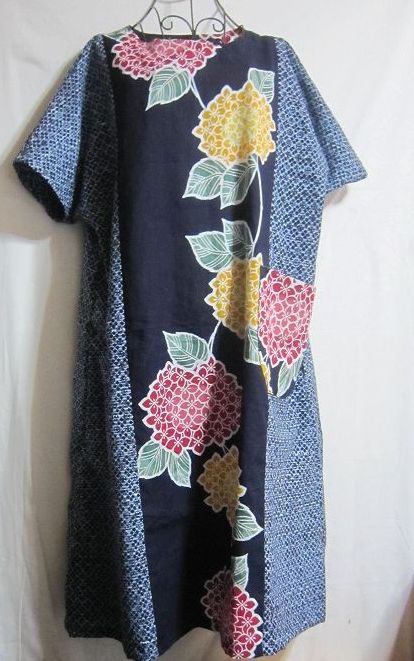 浴衣の反物からリメイク　ロングワンピース　ゆったり楽ちんサイズ　ハンドメイド　手作り