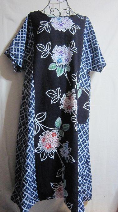 浴衣の反物からリメイク　ロングワンピース　ゆったり楽ちんサイズ　ハンドメイド　手作り