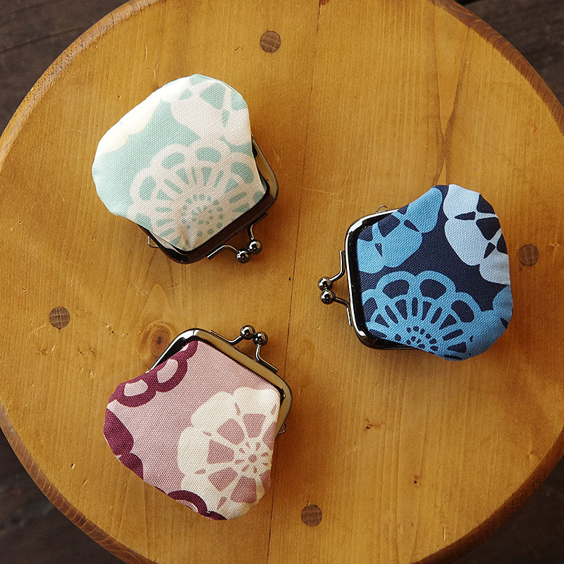 お賽銭がま口 財布 1.8寸 北欧調フラワーレース（ミント/藍色/濃紺）和柄 ガマ口 小銭入れ コインケー..