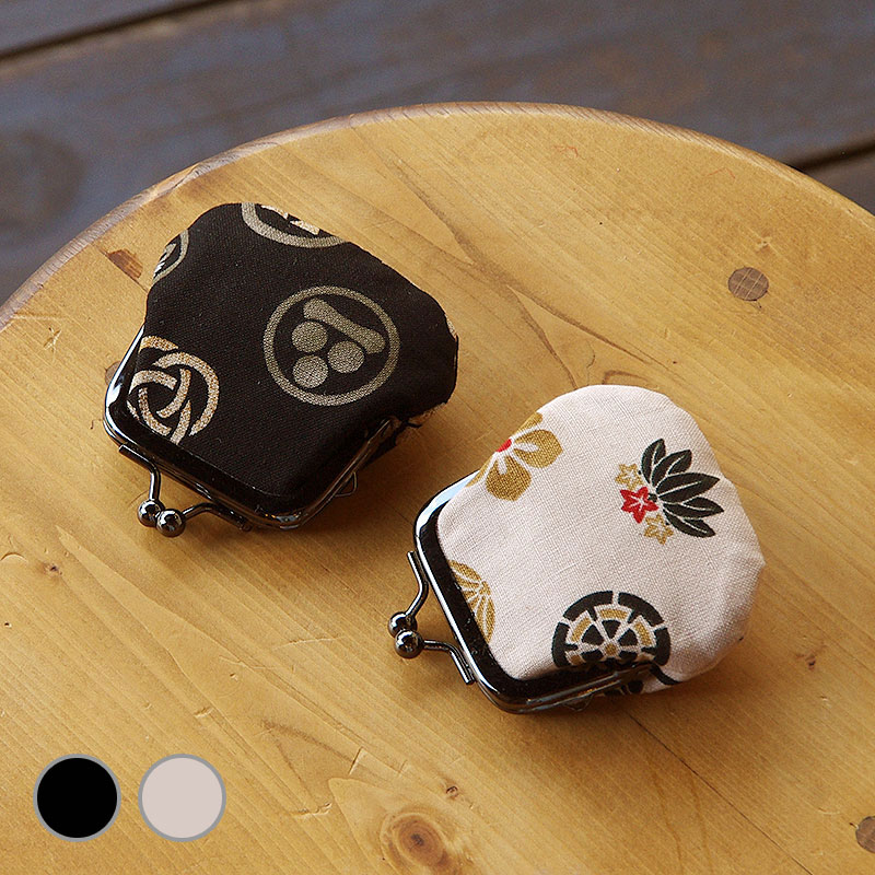 お賽銭用がま口／ 色付き家紋（黒/キナリ）