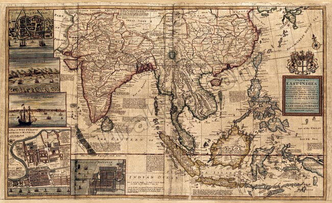 【18世紀】アンティーク地図ポスター A MAP OF EAST INDIES 【南アジア 東アジア 東南アジア周辺】 / 古地図 世界地図 インド 本 印刷物 ステッカー ポストカード