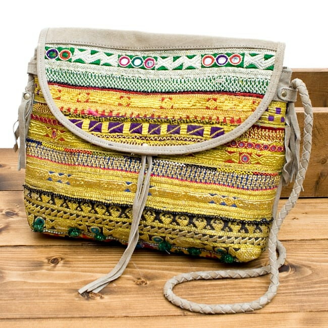 【送料無料】 【一点物】アラブのショルダーバッグ Lサイズ / アラブバッグ 古布 パッチワーク レザー ..