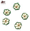 インドの刺繍アップリケ 花 5個セット 【緑×銀】 / 手芸 アジア ワッペン アジアン ネパールワッペン 布 ファブリック エスニック