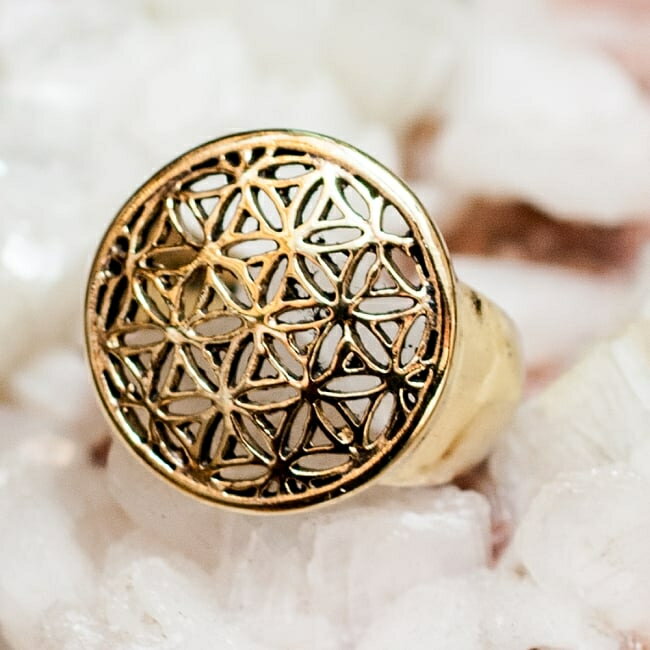 生命の花のゴールドリング / 指輪 アクセサリー 金色 インド 神様 バングル エスニック アジア アンク..