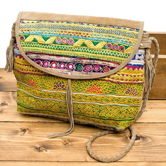 【送料無料】 【一点物】アラブのショルダーバッグ Lサイズ / アラブバッグ 古布 パッチワーク レザー ..