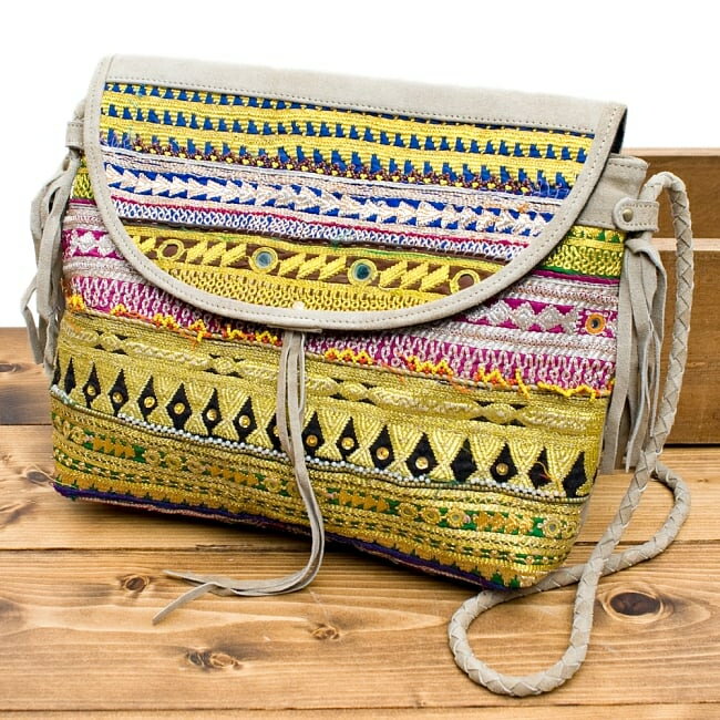 【送料無料】 【一点物】アラブのショルダーバッグ Lサイズ / アラブバッグ 古布 パッチワーク レザー ..