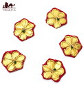 インドの刺繍アップリケ 花 5個セット 【赤×金】 / 手芸 アジア ワッペン アジアン ネパールワッペン 布 ファブリック エスニック