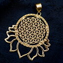 Flower of Life 蓮ふちどりのゴールドペンダントトップ 約5cmx4.5cm / アクセサリ life フラワーオブライフ 神聖幾何学模様 トライバル インド ネパール ネックレス エスニック アジア アクセサリー アンクレット ピアス リング ビンディー