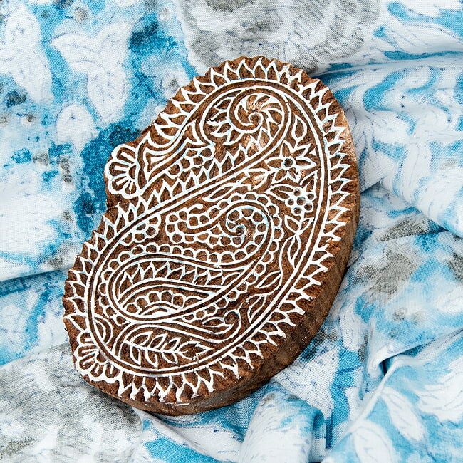 高品質 精細 ウッドブロックスタンプ【葉っぱ】 10.5cm x 7cm / ウッドスタンプ インド タイ バリ 日用..